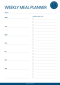 Weekly meal planner with checkboxes for each day of the week and a shopping list section.
