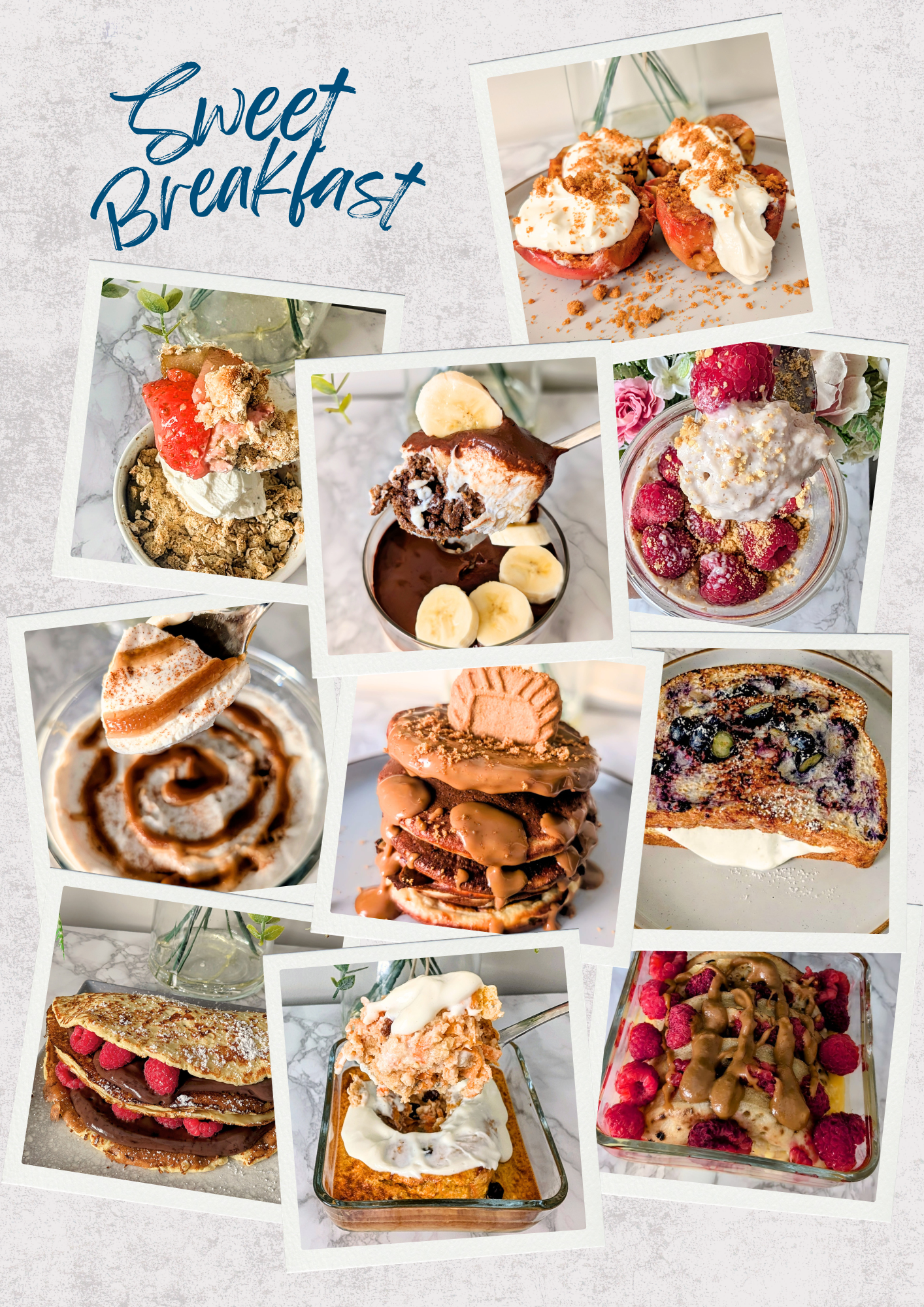 Collage of various sweet breakfast dishes with 'Sweet Breakfast' text at the top.