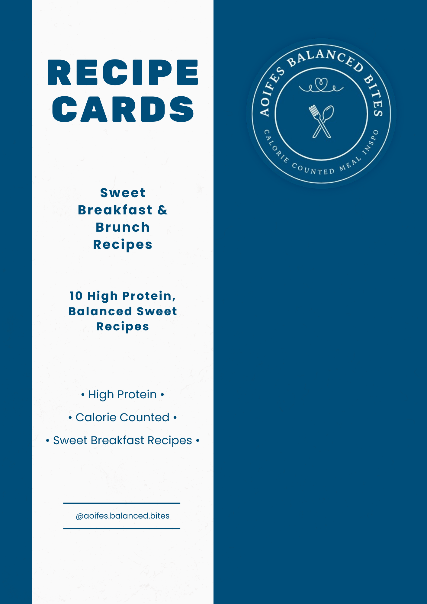 Recipe cards for sweet breakfast and brunch with a blue and white design.