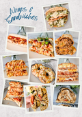 Collage of various wraps and sandwiches with text 'Wraps & Sandwiches' on a light background.