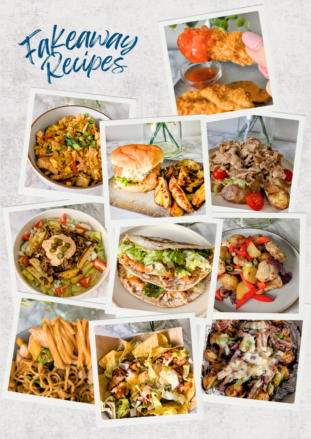 Collage of various takeaway food dishes with 'Takeaway Recipes' text.
