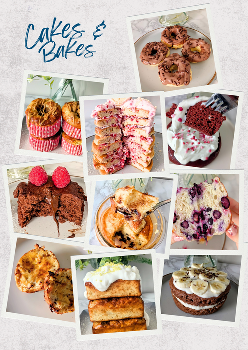 Collage of various cakes and baked goods with 'Cakes & Bakes' text.